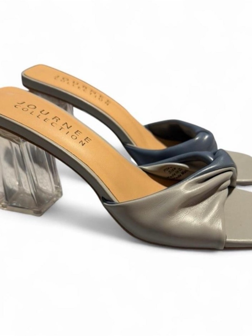 Journee Collection Two-Tone Gray and Blue Clear Block Heel Slide Sandals